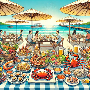 mariscos en la playa